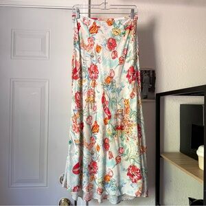 RIXO white multicolor floral tropical logo viscose maxi skirt